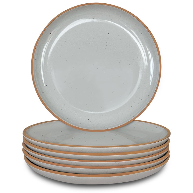 MORA Ceramic Plates Set, 7.8 in - Set of 6 - The Dessert, Salad, Appetizer, Small Dinner etc Plate. Microwave, Oven, and Dishwasher Safe, Scratch Resistant. Kitchen Porcelain Dish - Earl Grey - Image 1